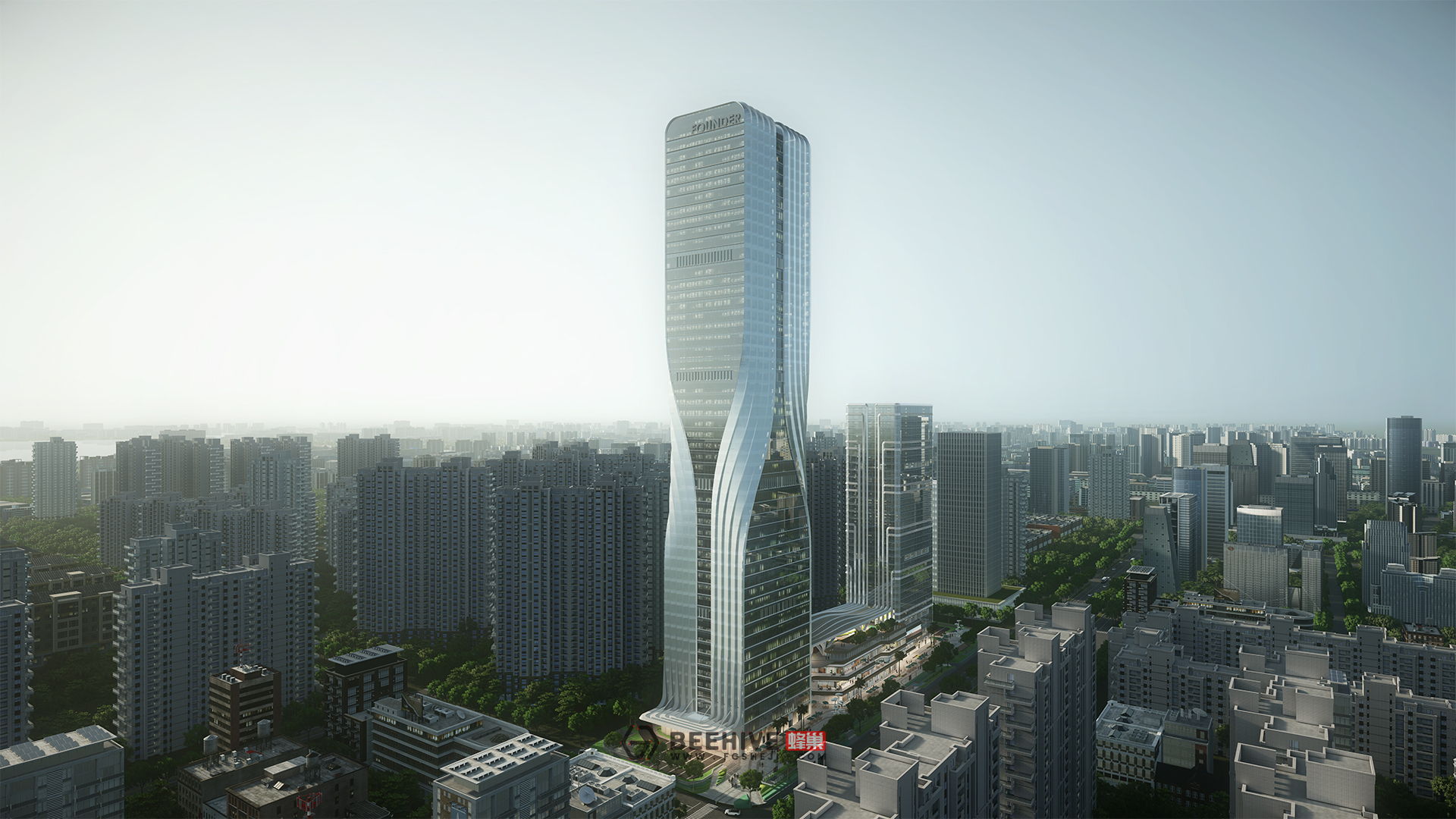 Fondateur du Centre financier international de Wuhan. Architecte de conception et de projet : Aedas. Client : Ressources PKU.