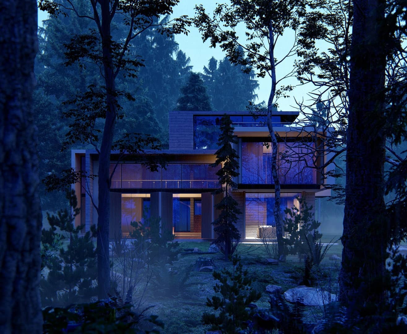 House in the woods (evening lighting), rendered in Lumion 11 by Gui Felix - Lumion Expert . 
