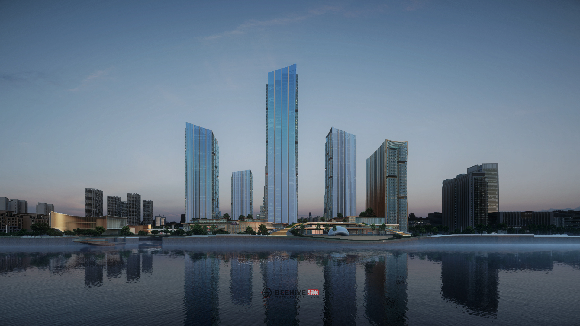 Hangzhou Fuyang Plot 73 Core Area Concept Design. Design by Aedas. Render by Beehive. 